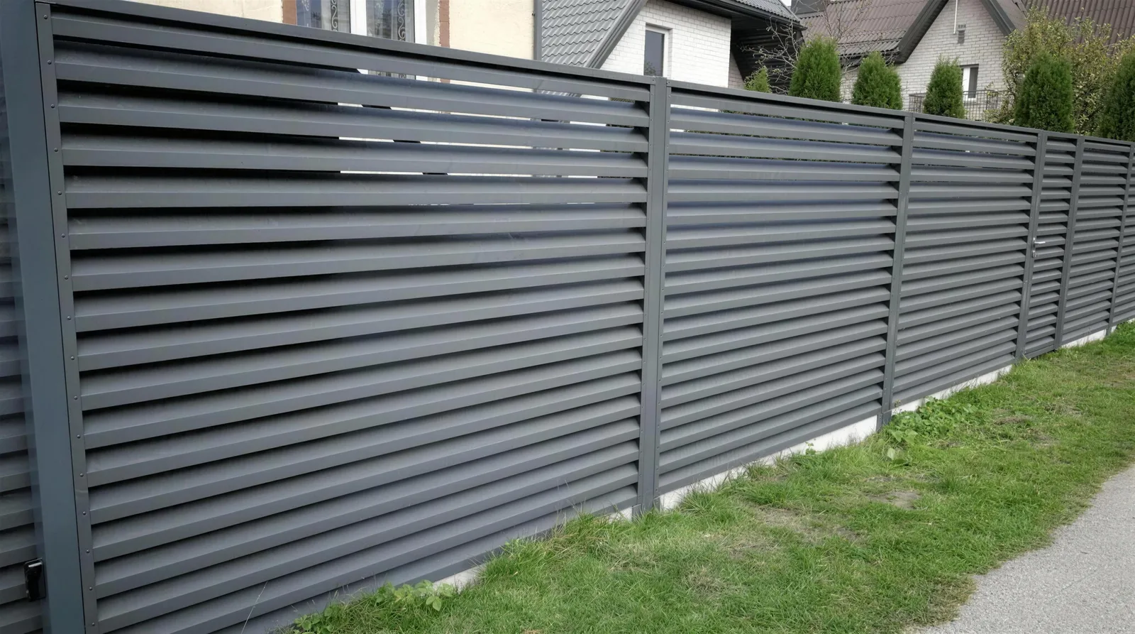 Graphite jalousie louvre fence installed by the F and G crew